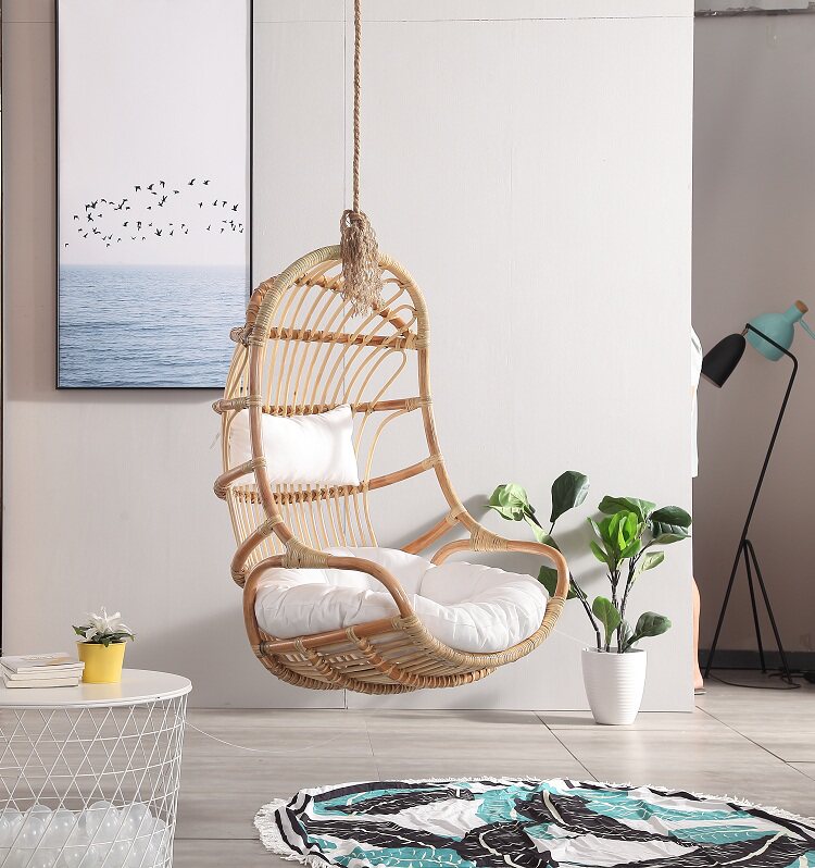 Net Red Nordic Wind Simple True Rattan Hanging Chair Hanging Basket Swing Chair Hanging Chair Rattan Weaving Adult Rocking Blue Chair Hammock
