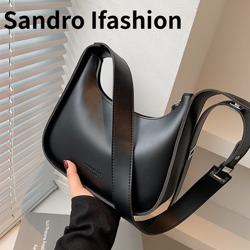 French SANDRO IFASHION women's bag 2024 paragraph 100 lap retro single shoulder bag wide shoulder strap slanted satchel pet-Taobao