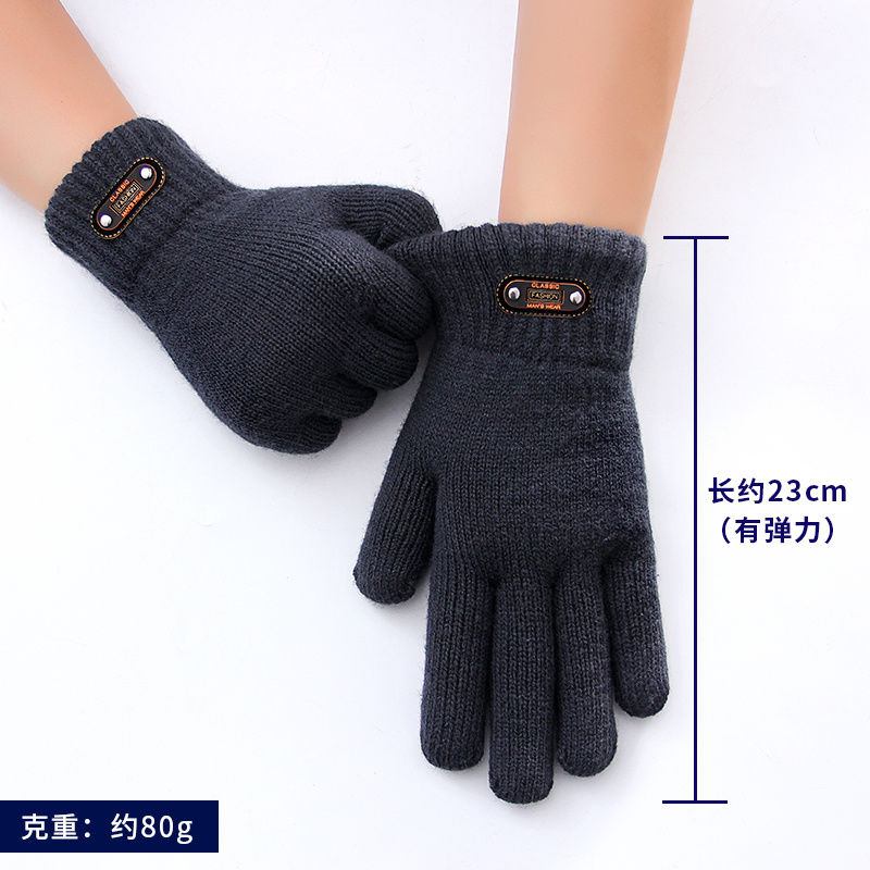Enlarge Code gloves men Winter Korean version Knitted Wool double layer thickened with velvety outdoor mid-age cold-proof windproof