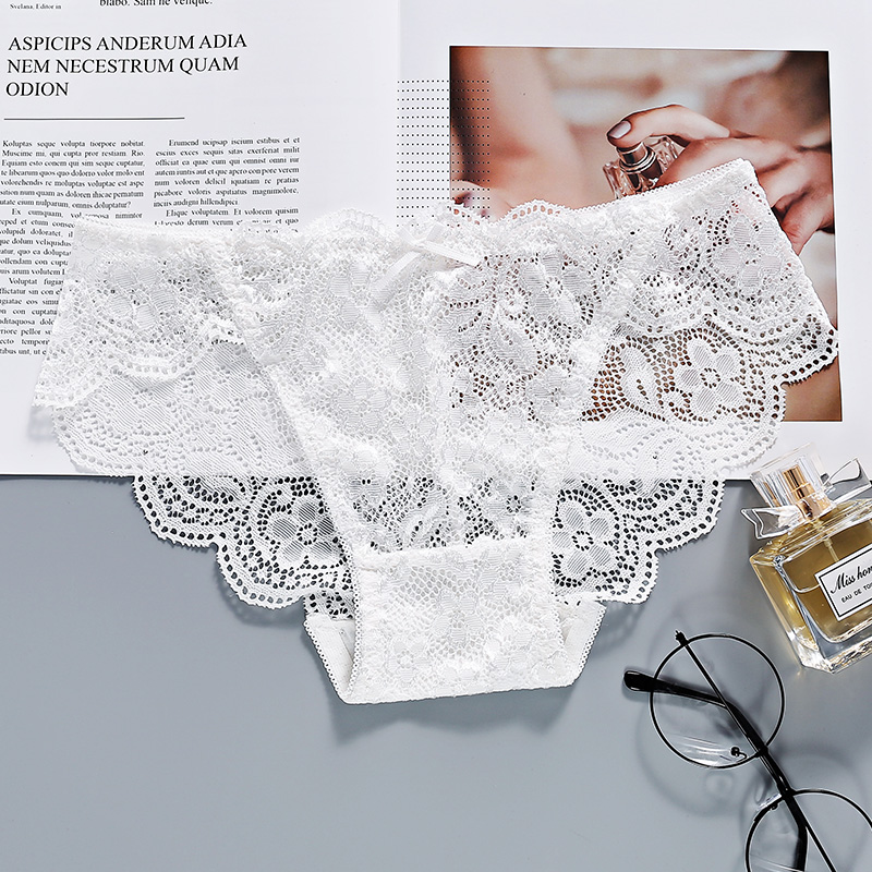 Japanese girl white lace panties Ultra-thin ice silk low waist women cotton crotch briefs head