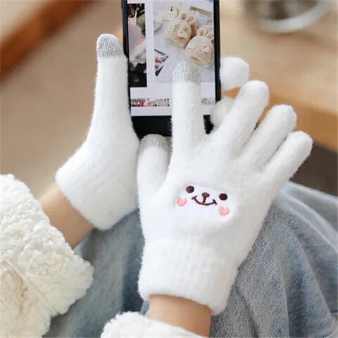 Winter Gloves for Women ins Cute, Warm, Fleece-Lined, Thickened, Cold-Proof, Korean Style, Student Five-Finger Gloves for Autumn and Winter Cycling