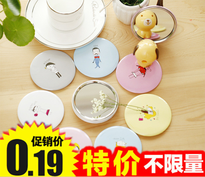 Korean round portable makeup mirror Mini portable cartoon small mirror Cute portable mirror Desktop round mirror