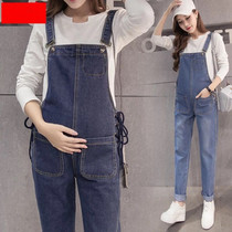 Pregnant women pants spring wear denim straps 2019 new spring and autumn thin slim tide mother trousers set Spring