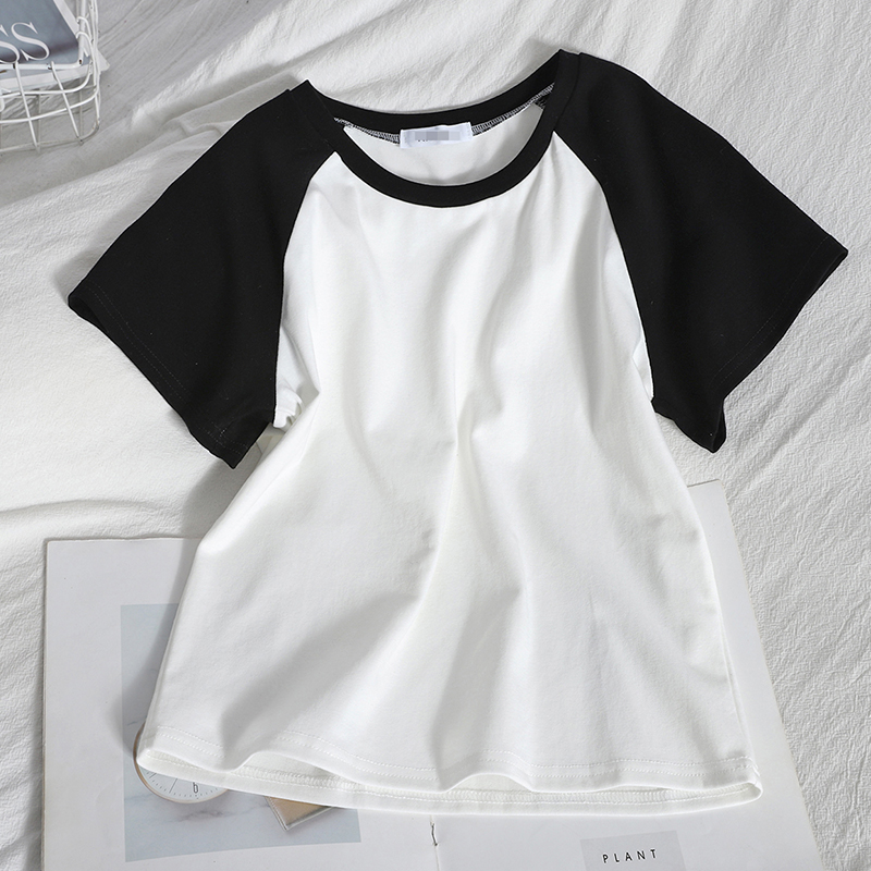 WhiteShow thin Korean version Age reduction have cash less than that is registered in the accounts Condom student jacket Spring and summer new pattern fashion Color contrast Crew neck leisure time Short sleeve T-shirt