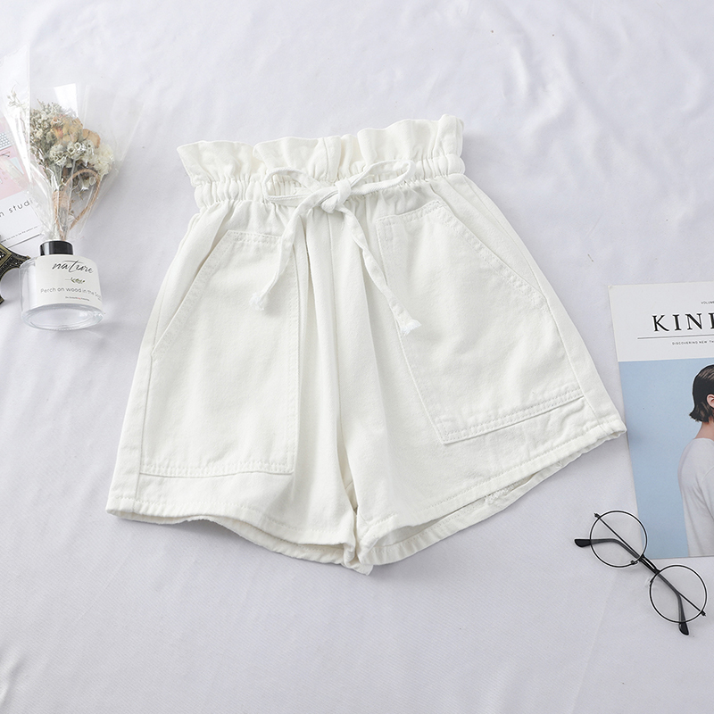 WhiteBud Frenulum High waist Denim shorts Spring and summer new pattern Hot pants easy Korean version student Wide leg pants tide student
