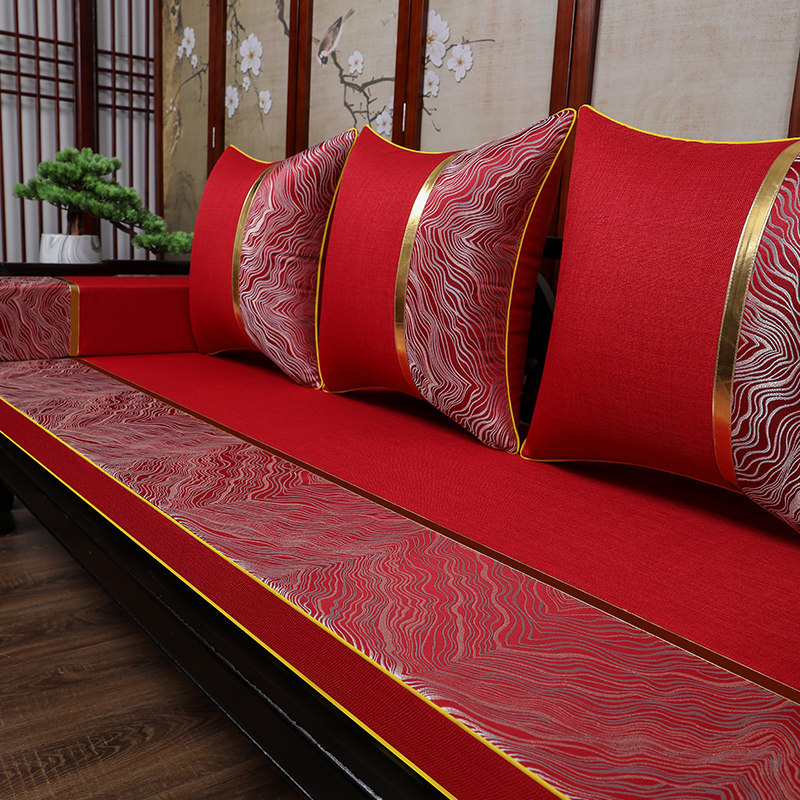 Redwood sofa cushion Chinese sofa cotton pitch high precision cushion cushion of Rohan bed cover anti-slip customization