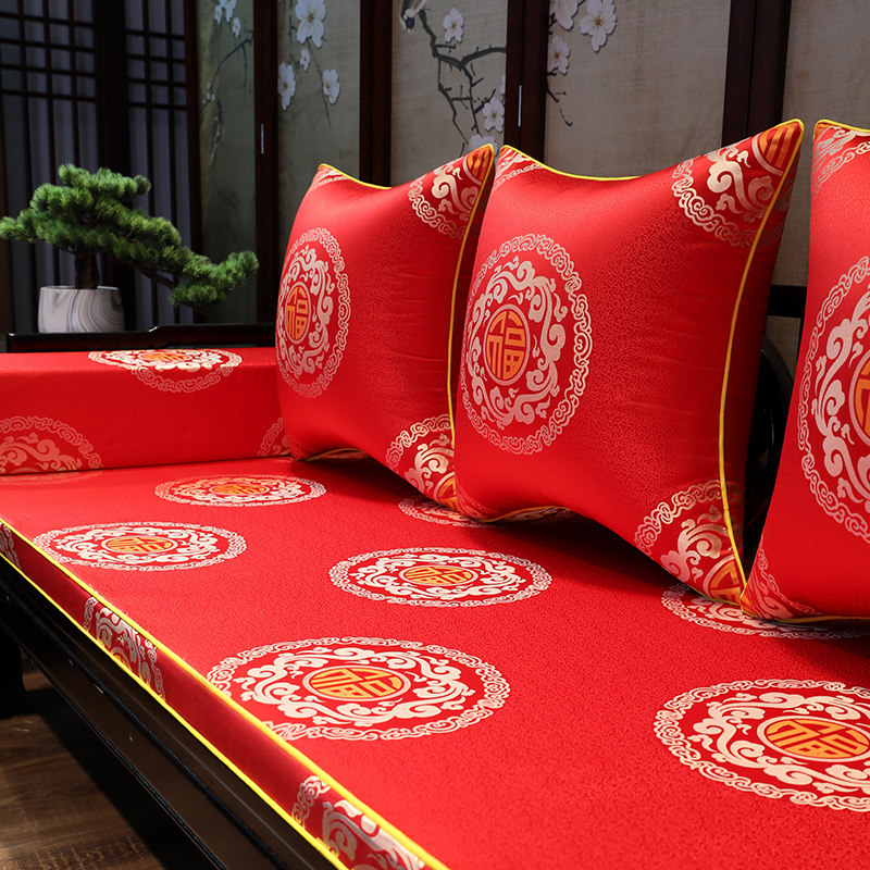 Chinese style upscale red wood sofa cushions Heqing Bed Cushion Four Seasons Universal Solid Wood Furniture Anti-Slip Customize