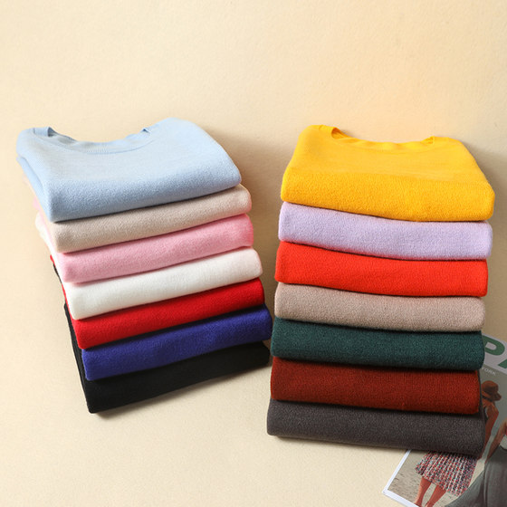 春秋宽松打底衫女针织衫套头毛衣打底衫内搭针织衫圆领纯色毛衣