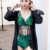 Áo tắm ren nữ ba mảnh bikini 2019 mới lưới Hàn Quốc suối nước nóng nhỏ gợi cảm mỏng đen Bikinis