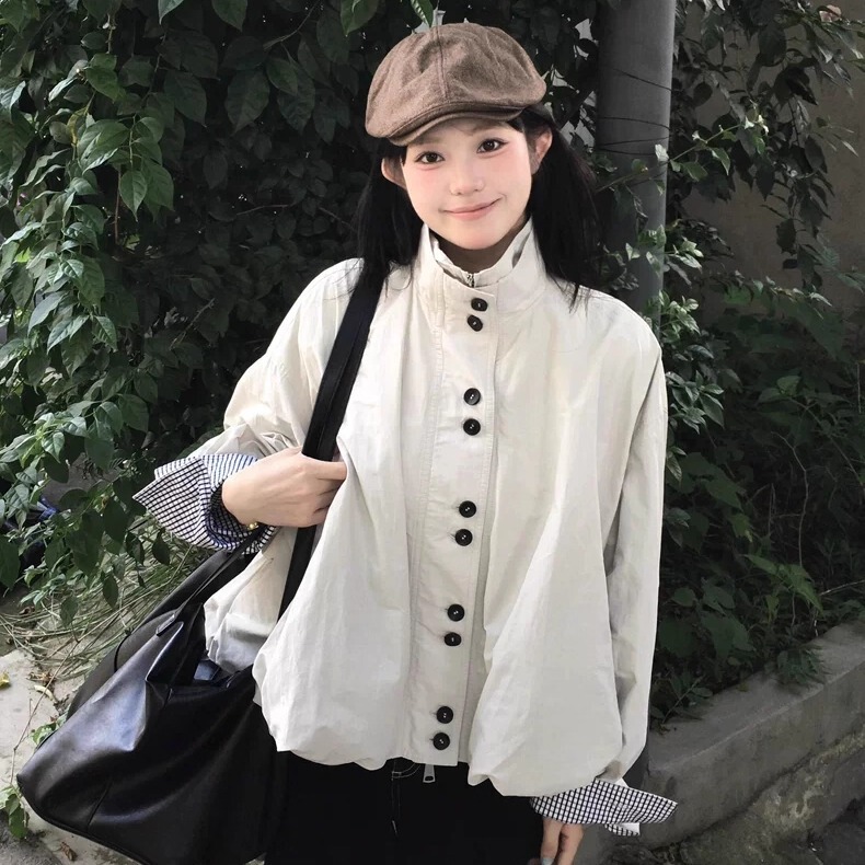 Korean Style Stand-Up Collar Jacket for Women 2026 New Spring and Autumn Design, Elegant, Loose, Casual, Flower Bud-Shaped Jacket Top Korean Style Stand-Up Collar Jacket for Women 2026 New Spring and Autumn Design, Elegant, Loose, Casual, Flower Bud-Shaped Jacket Top