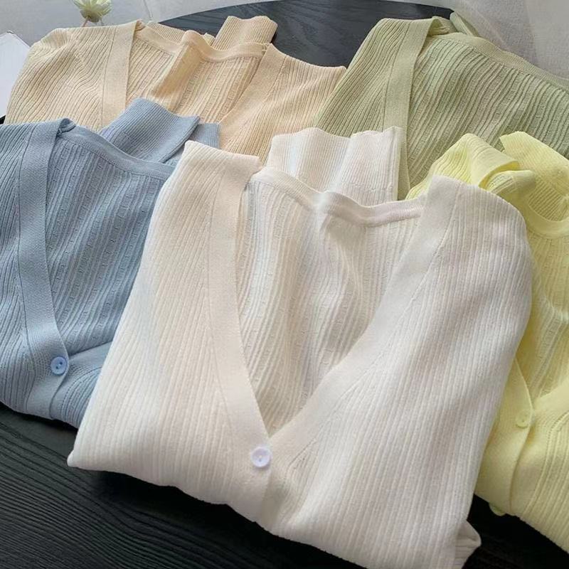 Knitted Cardigan for Women, Thin Style, 2026 Spring and Summer, Ice Silk, Gentle, Classic V-Neck, Slim Fit, Sun Protection Knit Top, Jacket