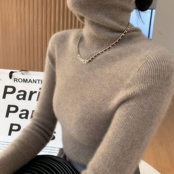 Light Luxury High-End Sweater, New Autumn and Winter Versatile Knitwear, Stacked Collar, Turtleneck, Base Sweater, Slim Fit, Thickened Fleece Sweater