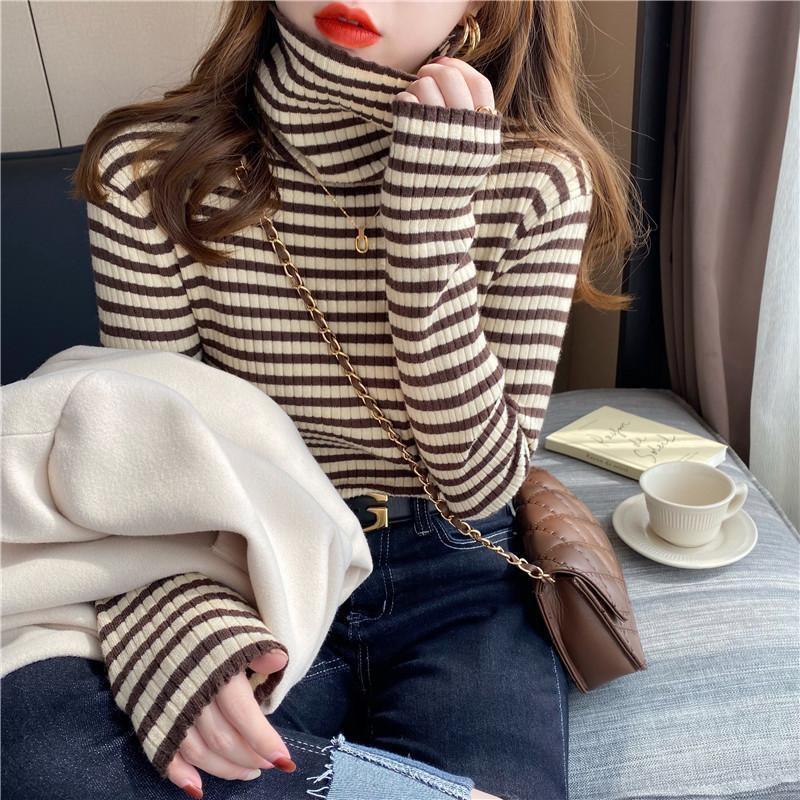 2026 New Striped Turtleneck Base Shirt for Women, Stylish Autumn and Winter Inner Wear, Popular Versatile Sweater Knit Top