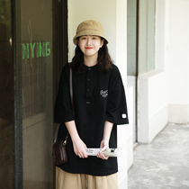 Upright Walking Summer New Day Department No Collar POLO Shirt Short Sleeve Female Embroidered T-shirt Jacket Loose Tide t