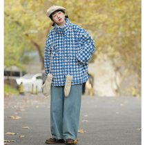 Upright Walking Imitation Rabbit Fur Jacket Jacket Schoolgirl Plaid Banged plush cotton clothes Little crowdsourced design The Korean version of the tide
