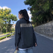 Frock long-sleeved shirt women loose neutral Japanese multi-pocket street shirt 2021 new back printed top