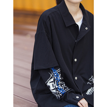 Long-sleeved shirt womens neutral bf small leopard print personality European and American hip-hop fake two-piece salt department tide cool autumn shirt