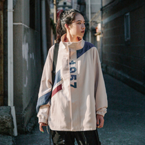 Coat womens stitching retro handsome stand-neck sports jacket loose neutral color baseball suit Japanese foreign-style age reduction