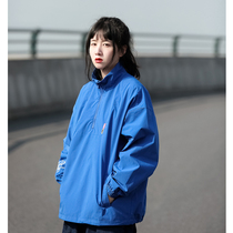 American street Tide Cards Letters Embroidered Retro Submachine Clothes Coats Womens Day Ensemble Pure Color Tooling Jacket Student Couple