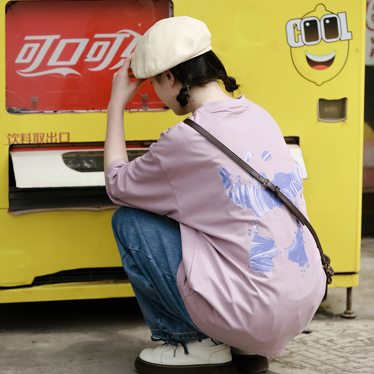 Standing Walk Behind Panda Printed Short Sleeve T-shirt Female Tide Card Loose Casual Pure Cotton Couple Half Sleeve T Students Cool