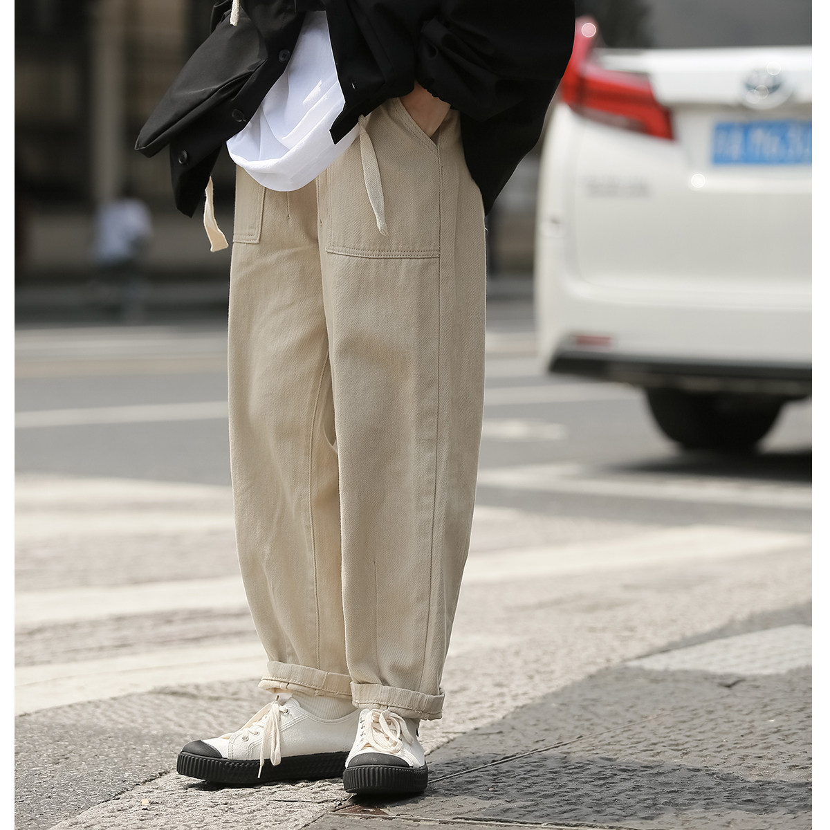 Japanese small overalls women's spring and autumn thin section Korean version high waist wide leg pants loose straight sports casual pants trendy