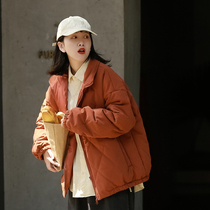 Winter small sub sweetness cotton clog woman neutral collar rhombus cotton clothing bf loose with lazy nip cotton student baseball suit