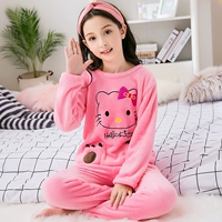 2018 mùa thu và mùa đông trẻ em hai mặt flannel đồ ngủ trẻ em gái dày cotton ấm áp phục vụ nhà kiểu đồ bộ