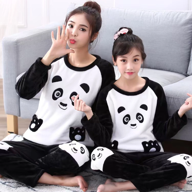 Bộ đồ ngủ cha mẹ trẻ em mùa đông ba lông cừu san hô dày mẹ và con gái flannel chàng trai và cô gái lớn trẻ em mẹ và con