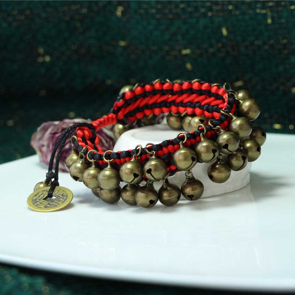 Handmade gốc Nepal múa Ấn Độ rock rock vòng chân vòng đeo tay hai lớp chuông vòng chân vòng chân vòng chân lắc chân vàng