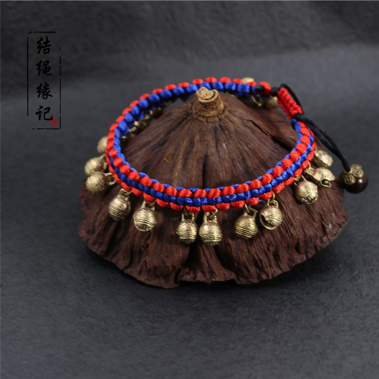 Gió quốc ác linh hổ đầu chuông vòng chân cuộc sống dây đỏ chuông cổ điển dệt tay trang sức ban đầu - Vòng chân vòng chân