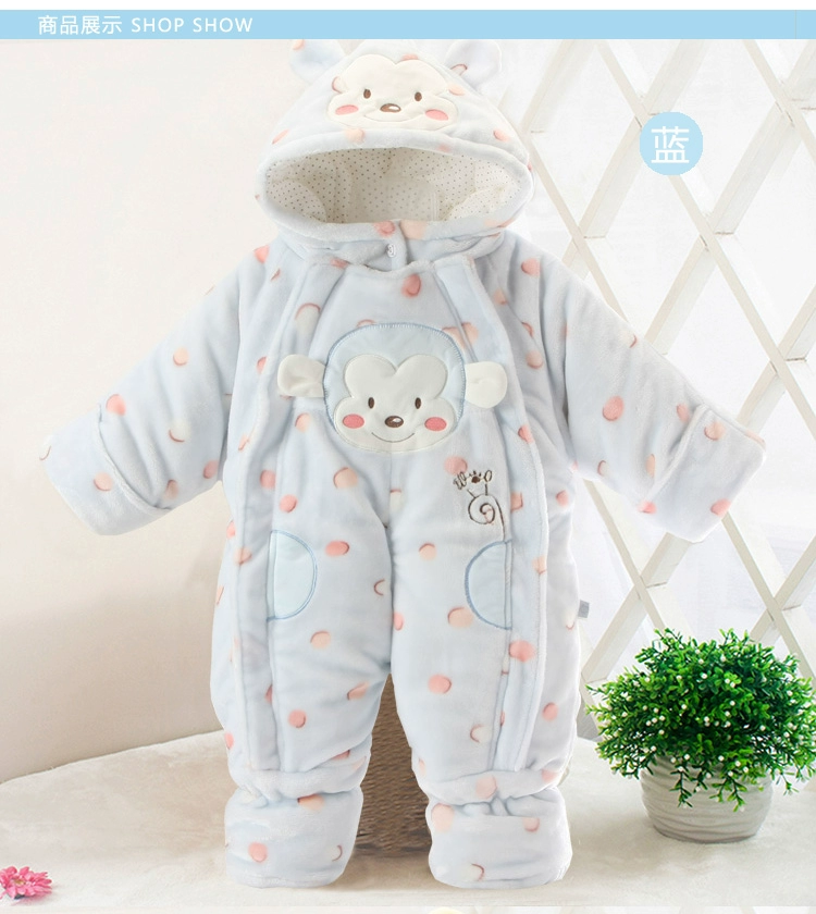 Baby jumpsuit mùa đông dày nam và nữ Baby outing quần áo romper sơ sinh quần áo bé cotton quần áo túi quần dày