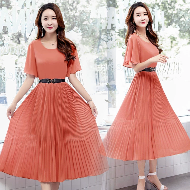 Shen Yidu Spring / Summer 2021 new plus size của phụ nữ váy dài giữa mùa hè váy ngắn tay voan 207 - Váy dài