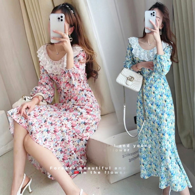 Deep Yidu 2021 summer new large size women's summer fashion elegant floral dress 7014 FK-W