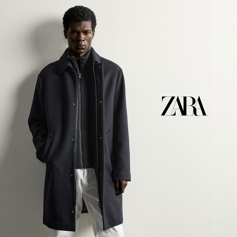Direct Mail Purchase Zara Navy Blue Woolen Coat Men's Lapel Long-Sleeve Loose Mid-Length Autumn and Winter Coat