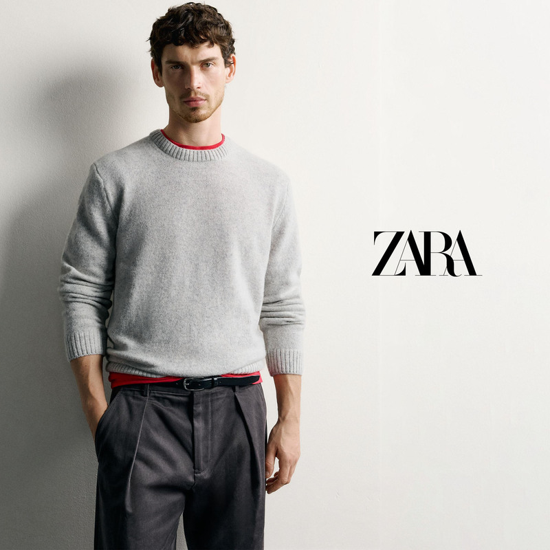 Direct Mail Purchase Zara Gray Knit Sweater Men's Simple Casual Round Neck Long Sleeve Pullover Loose Sweater