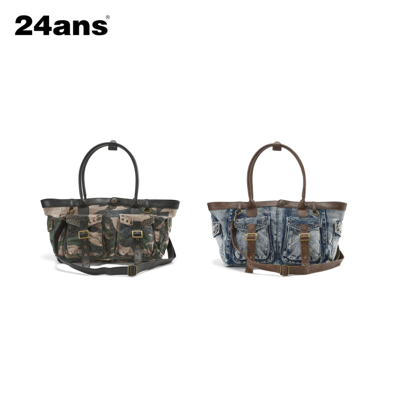 24Ans Ltd Tote Bag ⑴ Glue-Pasted Thick Board Printing ⑵ First-Layer Oil Wax Leather ⑶ Comes with a Crossbody Strap