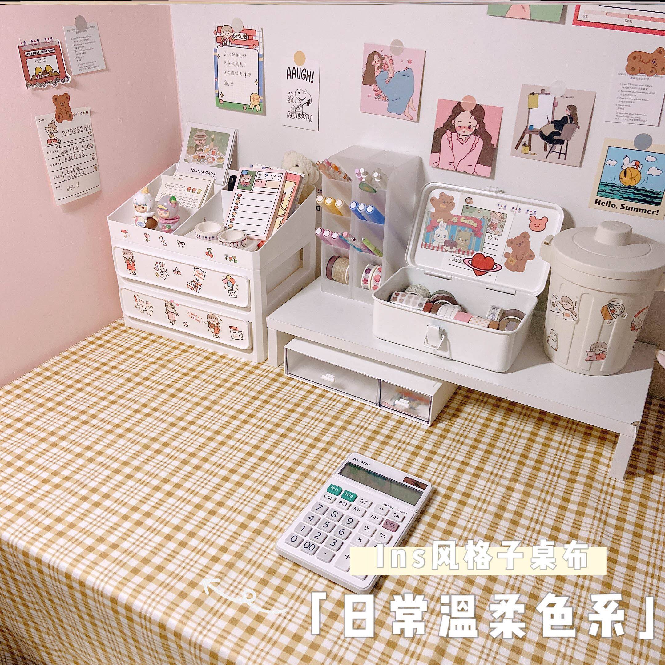 Small fresh girl plaid tablecloth desk ins wind student Japanese Nordic minimalist learning mat coffee table table mat