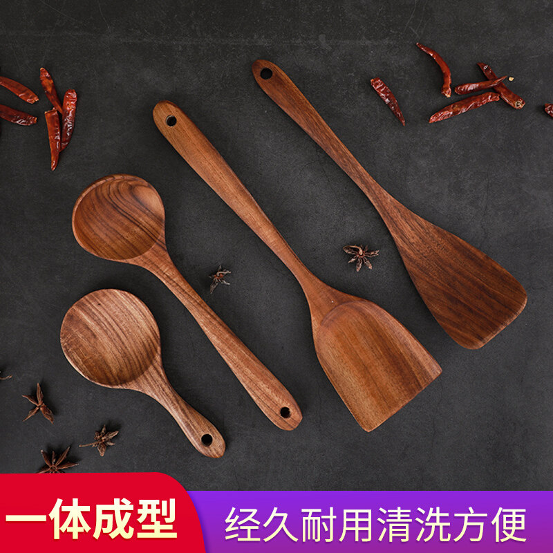 Tangzong chopsticks shovel household non-lacquered large soup spoon rice shovel non-stick pan frying dish shovel solid wood shovel set set
