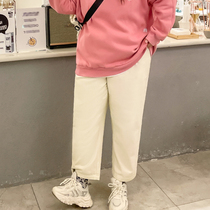 YUZI fish family 2022 spring money big code straight cylinder casual pants fat mm loose display slim pants beige 100 lap length pants