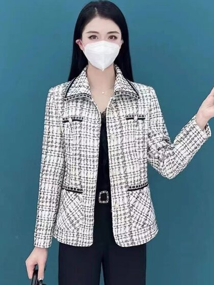 小香风外套女短款妈妈春秋洋气上衣中年女装秋冬装加厚气质小西装