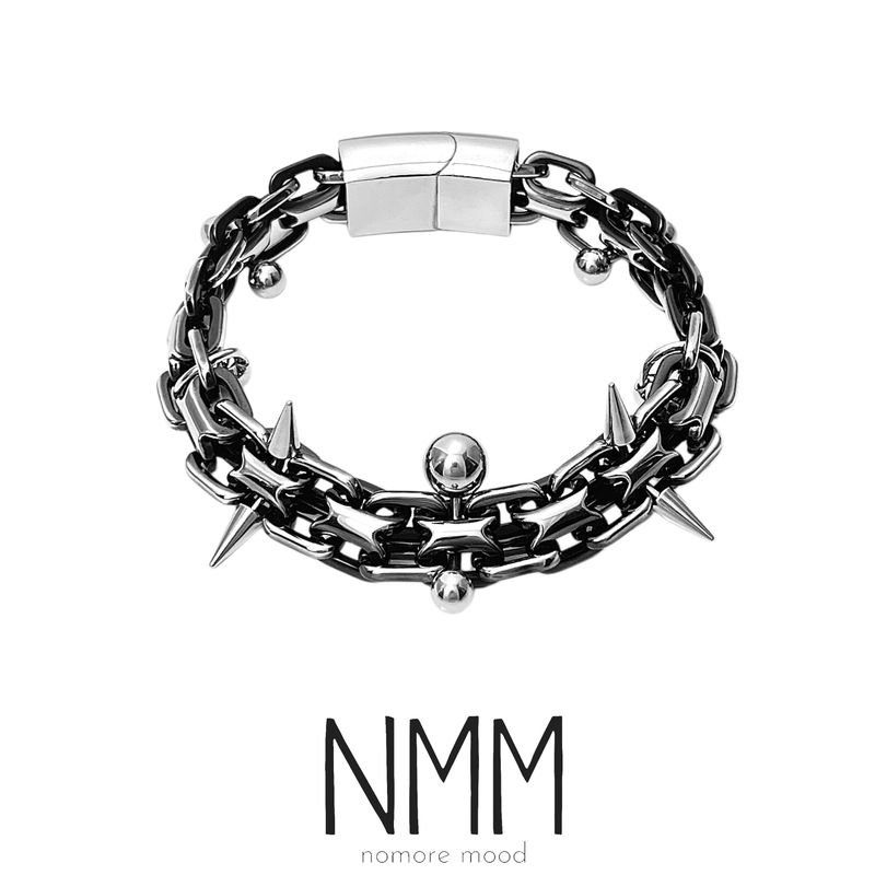 Nmm Dark Punk Spiked Bracelet Silver Metal Chain Magnetic Clasp Unisex Niche Titanium Steel Personalized Accessory