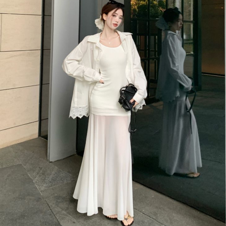 Lace Spliced White Sun Protection Shirt for Women, Summer 2025 New Design, Loose Casual Shirt Jacket