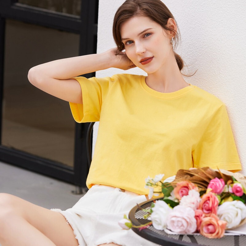 Spring and Summer New Cotton Top, Pure Cotton Short-Sleeved T-Shirt for Women, Round Neck, Solid Color, Half-Sleeve, Loose Fit, Korean Style