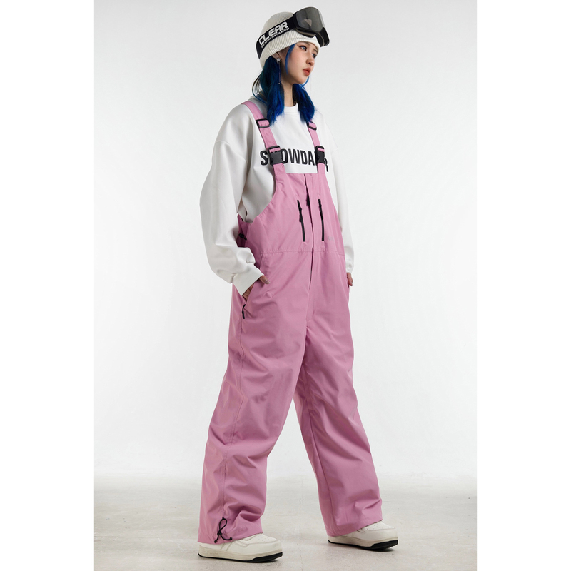Unikiwi Pink Single-Layer 3L Ski Pants Waterproof Oversized Breathable Double-Board Ski Bib Pants for Men and Women