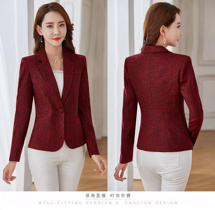 2018 mùa thu mới hai màu vải Slim mỏng dài tay khí chất kích thước lớn hoang dã ngắn nhỏ phù hợp với áo khoác nữ bộ vest nữ quần ống rộng