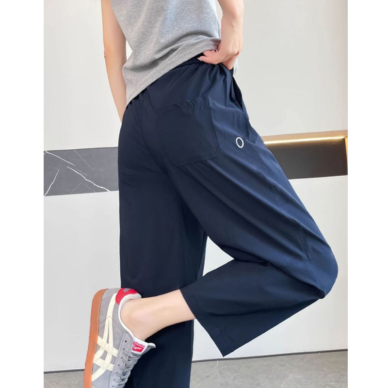 Navy Blue Plus-Size Quick-Dry Sports Pants for Women, Summer Thin Lightweight Jogging Loose Casual Cropped Harem Carrot Pants