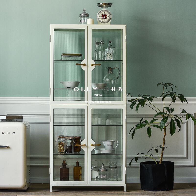 Iron Art Dining Cabinet Light Lavish Steel Long Iridescent Glass Display Show Cabinet Bookcase Dining Room Dining Room Dining Room Dining Room Storage cabinet