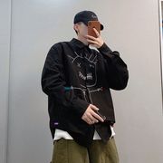 Nhật Bản Hàn Quốc ulzzang hip-hop lỏng dài tay áo chàng trai trẻ graffiti hương vị hoa rợp bóng thông thường.