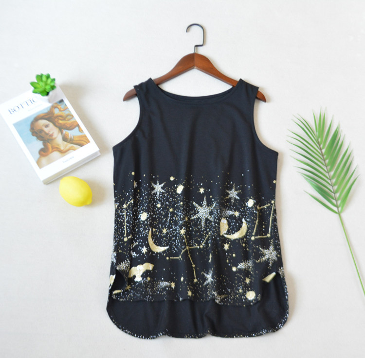 Fange Foreign Trade Day Single Ladies Star Moon Night Sky Print Vest