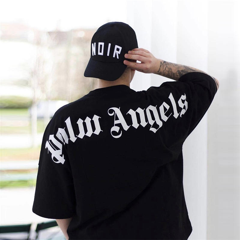 Palm Angels Half-Sleeve T-Shirt with Large Foam Letters on the Back, Unisex Short-Sleeve Loose-Fitting Couple T-Shirt